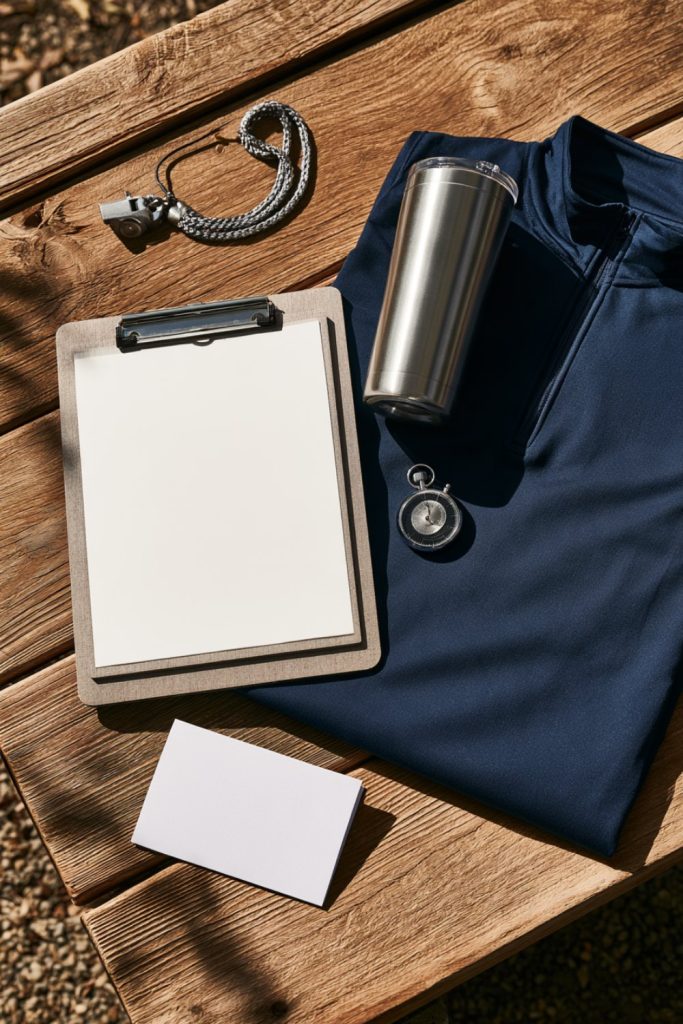 Blank thank you card, clipboard and tumbler gift set for a coach